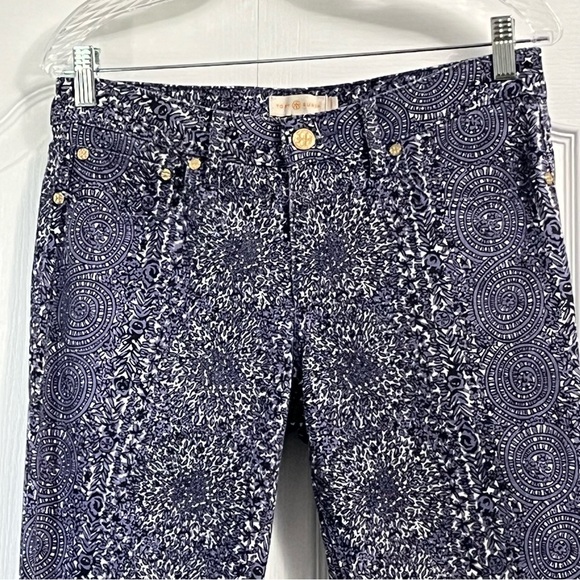 TORY BURCH Super Skinny Jeans with Purple Floral Pattern Womens size 28 denim - Picture 2 of 16